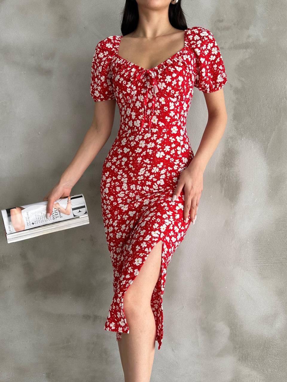 Karpuz Kol Kırmızı Elbise - Görsel 2