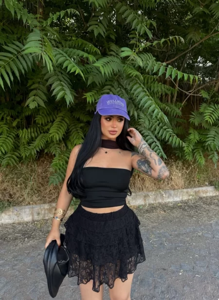 Kadın Dentel Şortlu Etek - Siyah