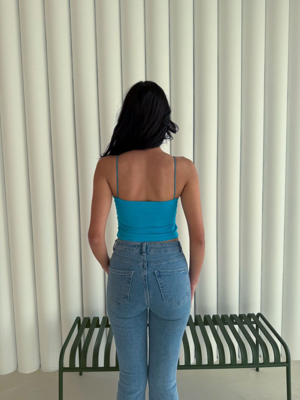 Kadın İp Askılı Kısa Crop - Mavi - Görsel 4