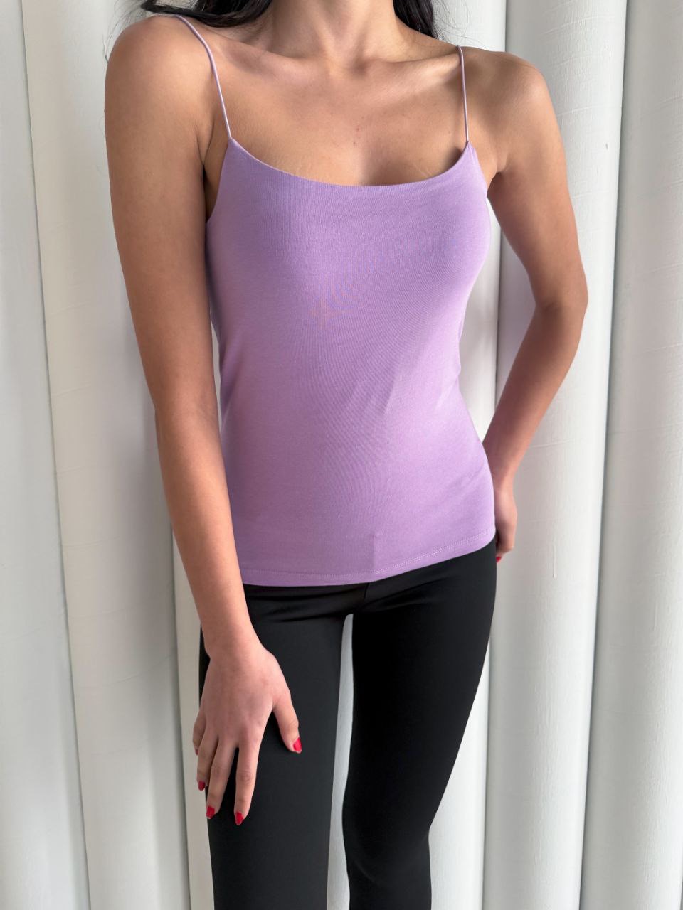 Kadın İp Askılı Uzun Crop - Mor - Görsel 2