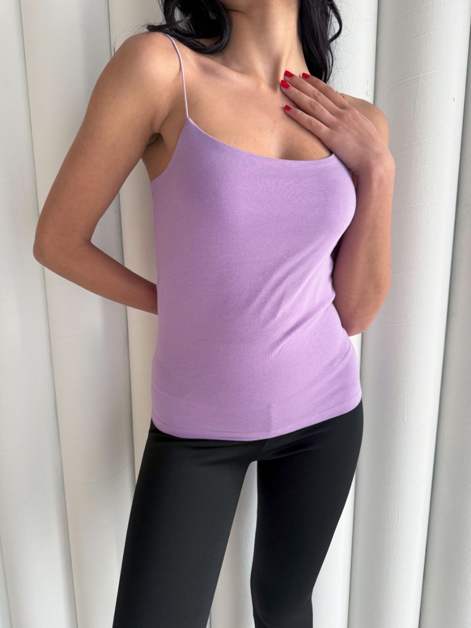 Kadın İp Askılı Uzun Crop - Mor - Görsel 4