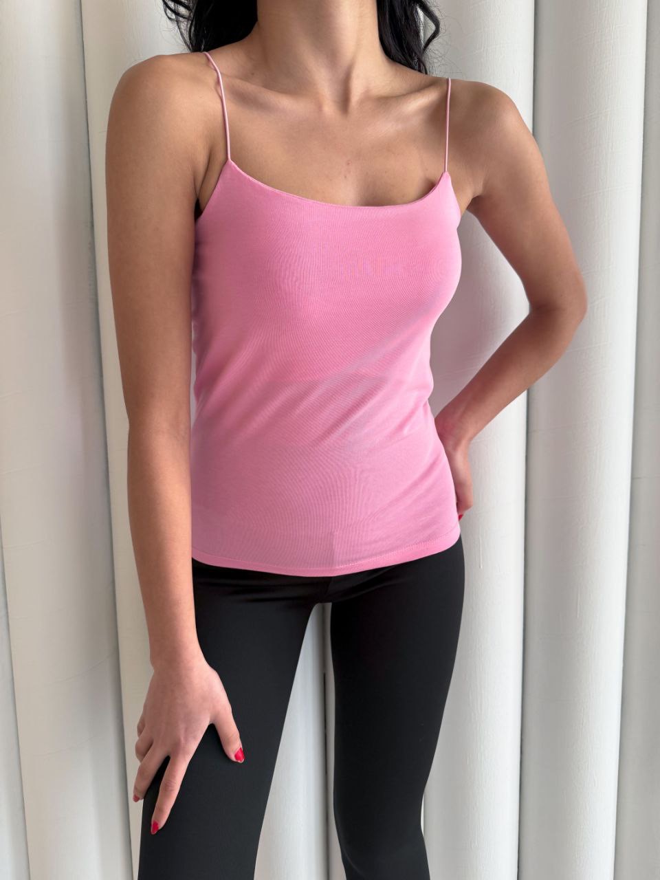 Kadın İp Askılı Uzun Crop - Pembe - Görsel 4