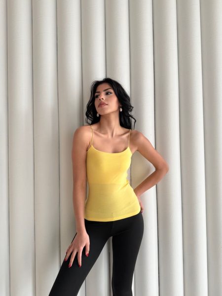 Kadın İp Askılı Uzun Crop - Sarı