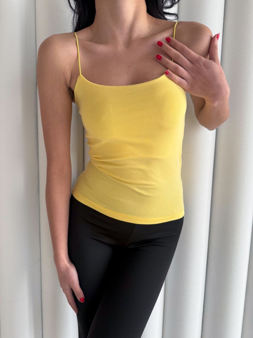 Kadın İp Askılı Uzun Crop - Sarı - Görsel 2