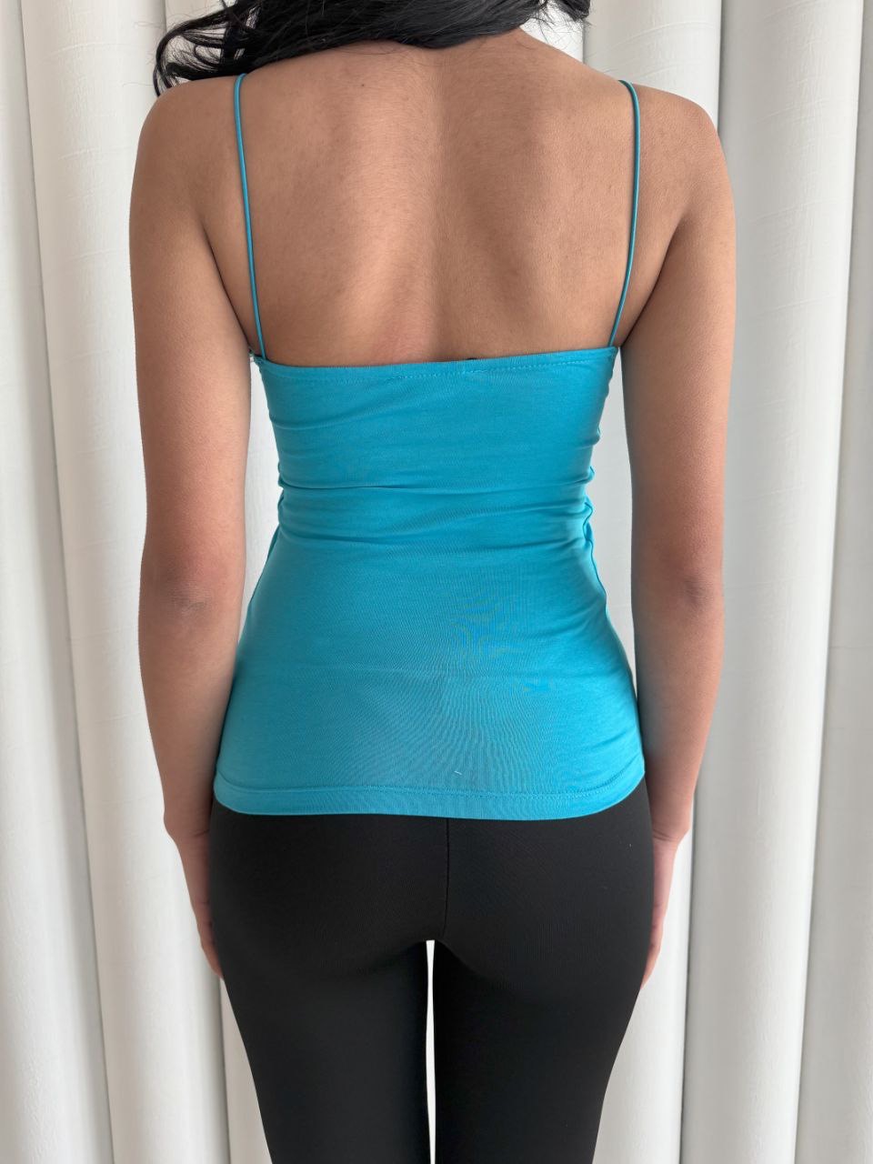 Kadın İp Askılı Uzun Crop - Mavi - Görsel 5