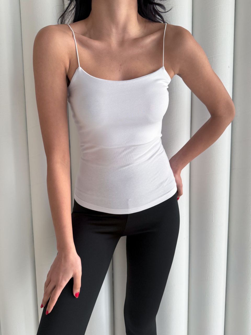 Kadın İp Askılı Uzun Crop - Beyaz - Görsel 2