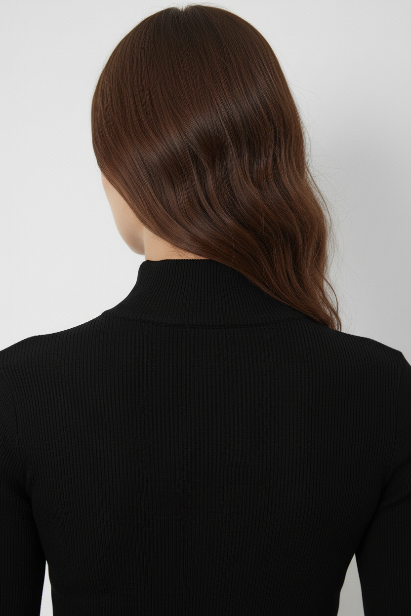 Kaşkorse Fermuarlı Yarım Balıkçı Yaka Bluz - Siyah - Görsel 4