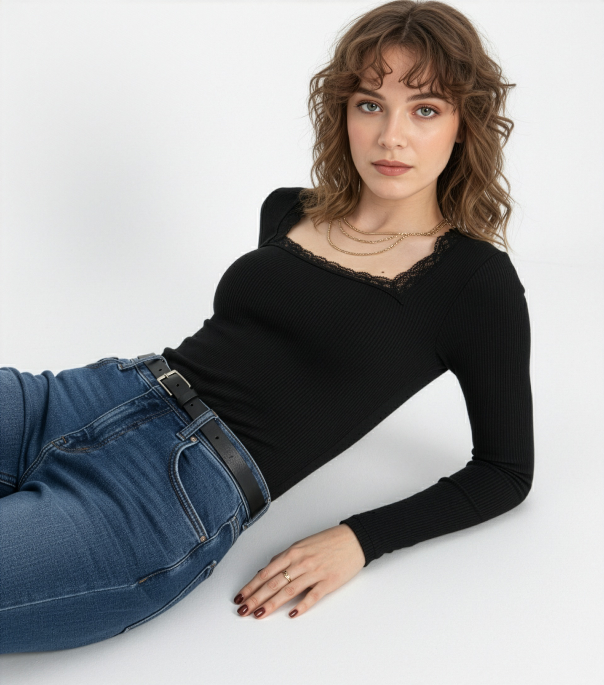 Kare Yaka Dantelli Kaşkorse Bluz - Siyah - Görsel 4