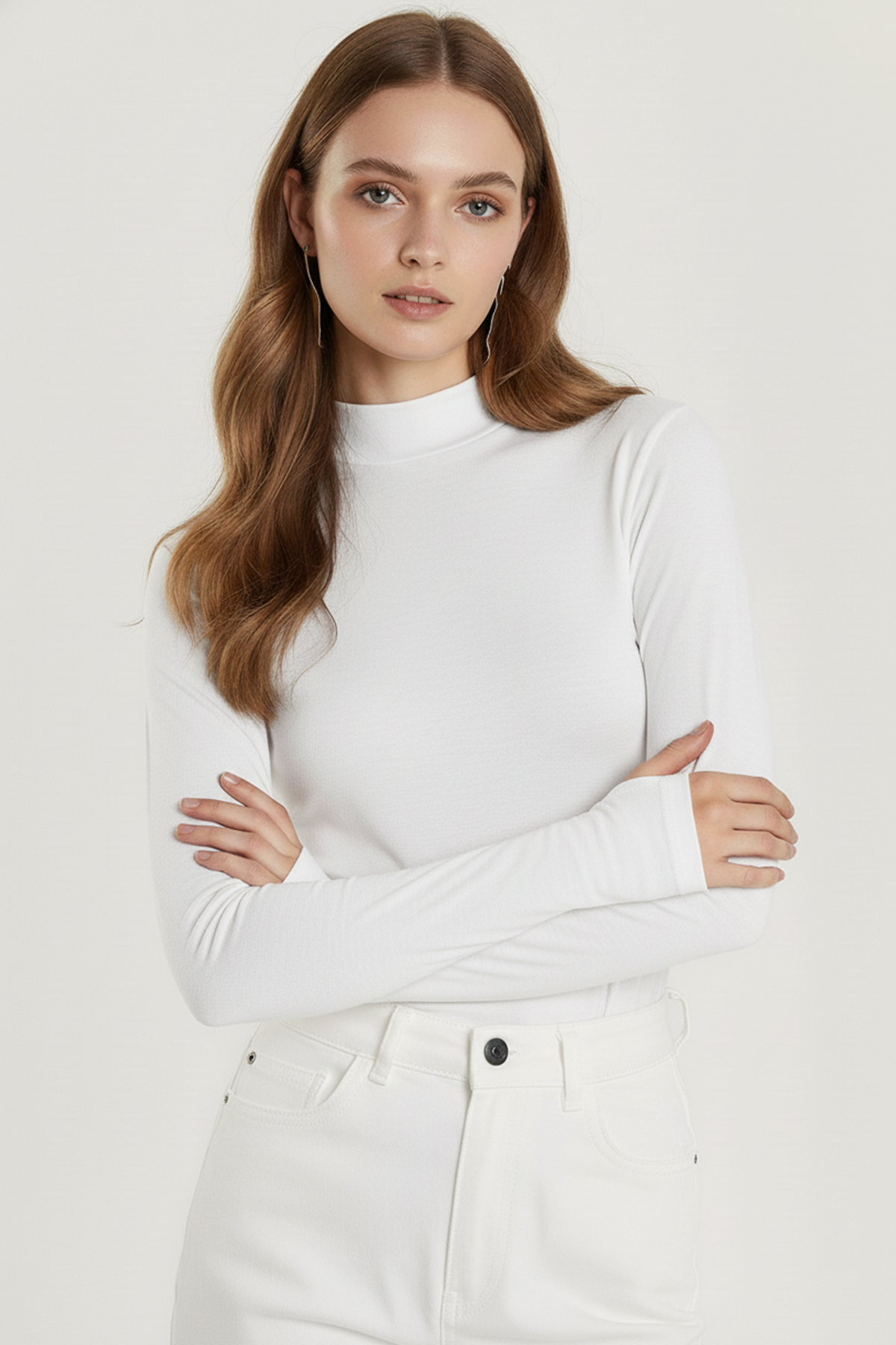 Bisiklet Yaka Parmak Geçmeli Viskon Body - Beyaz