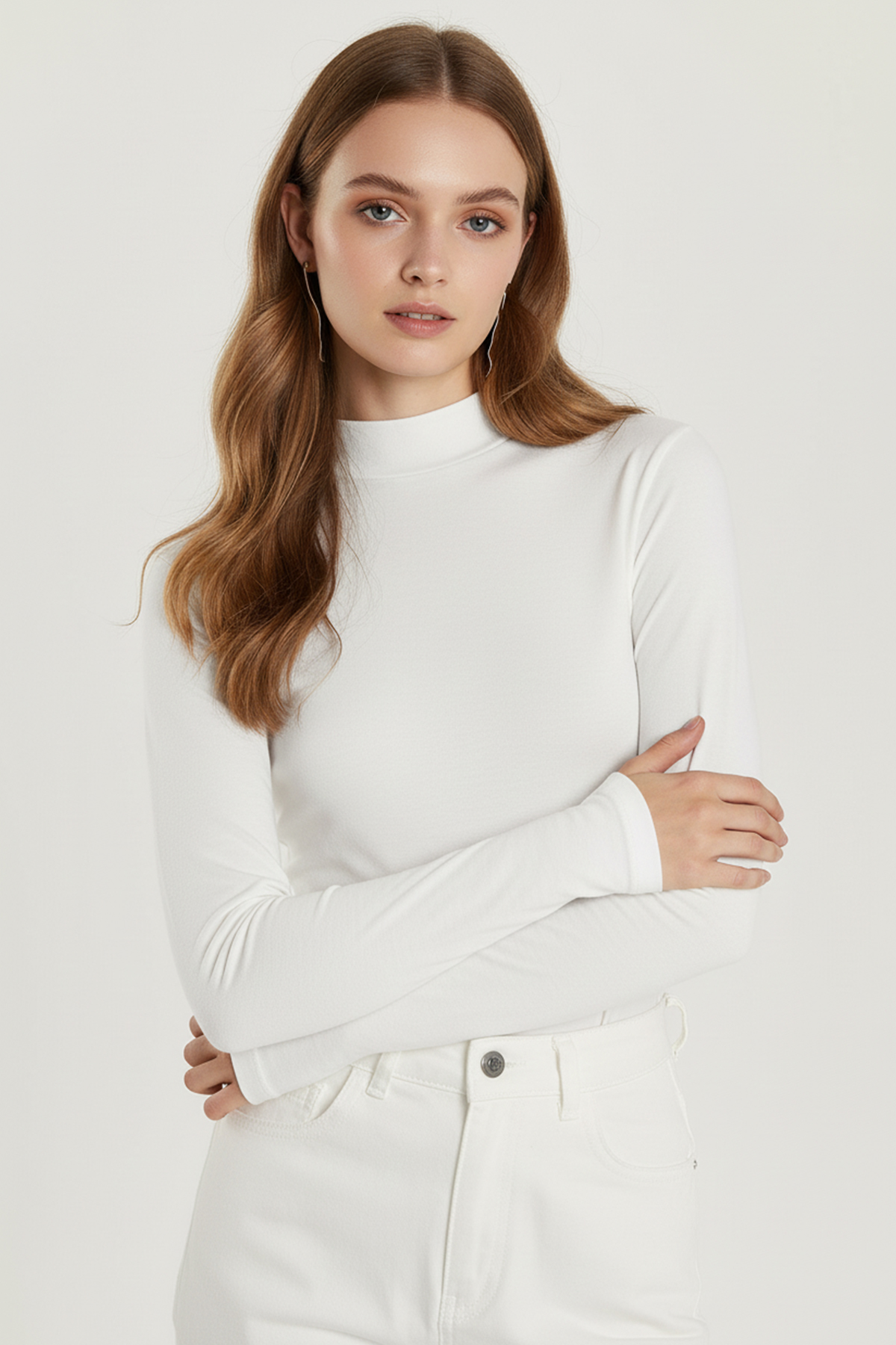 Bisiklet Yaka Parmak Geçmeli Viskon Body - Beyaz - Görsel 7