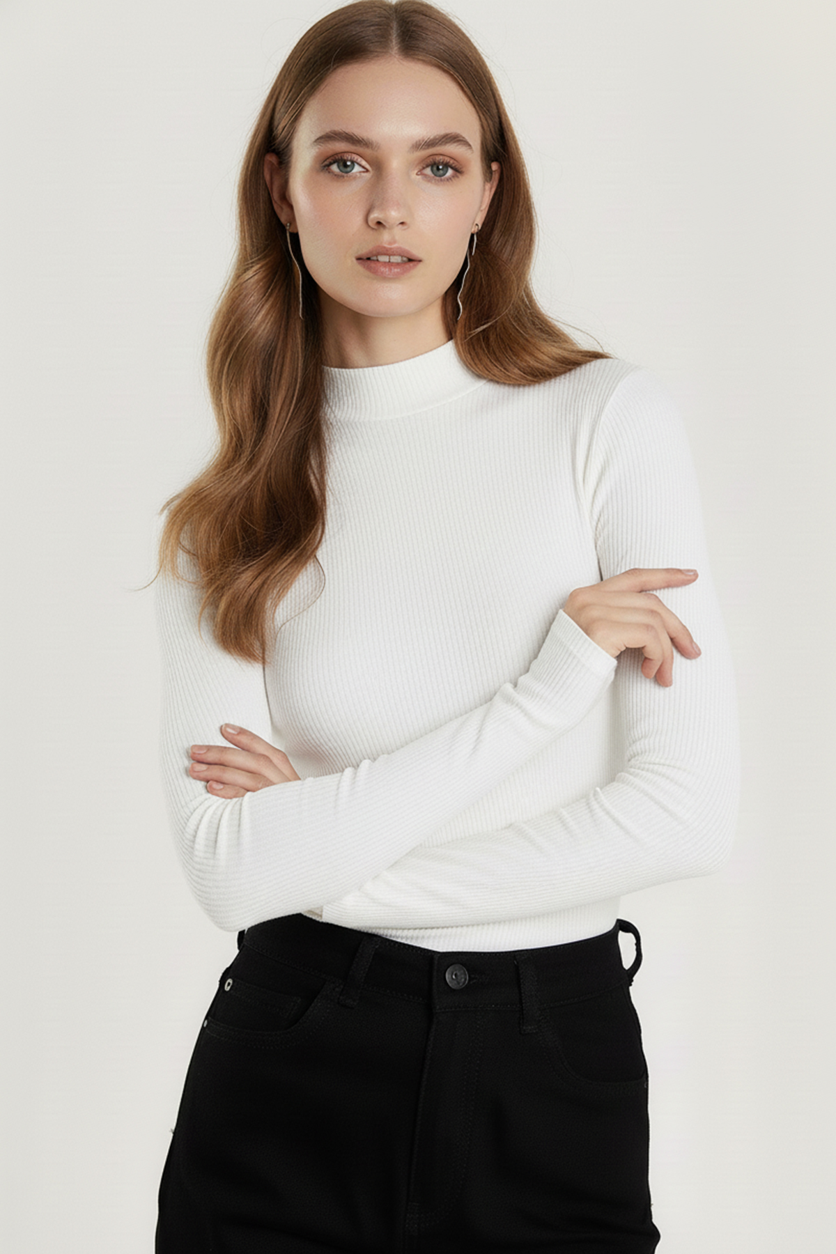 Bisiklet Yaka Parmak Geçmeli Viskon Body - Beyaz - Görsel 8