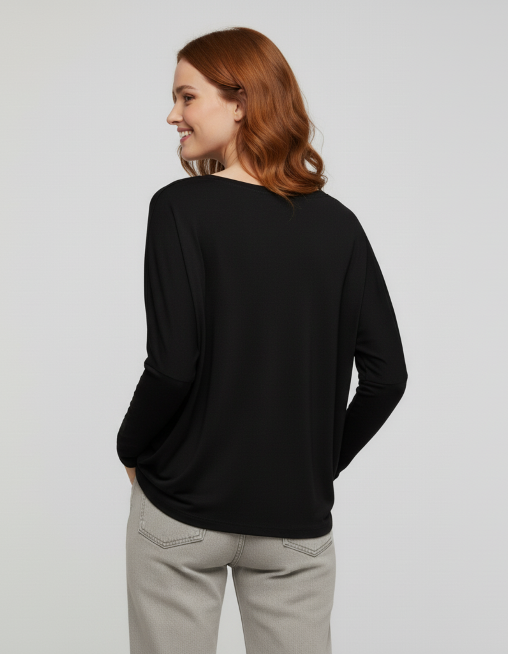 Siyah Basic Uzun Kollu Viskon Kadın Bluz - Görsel 4