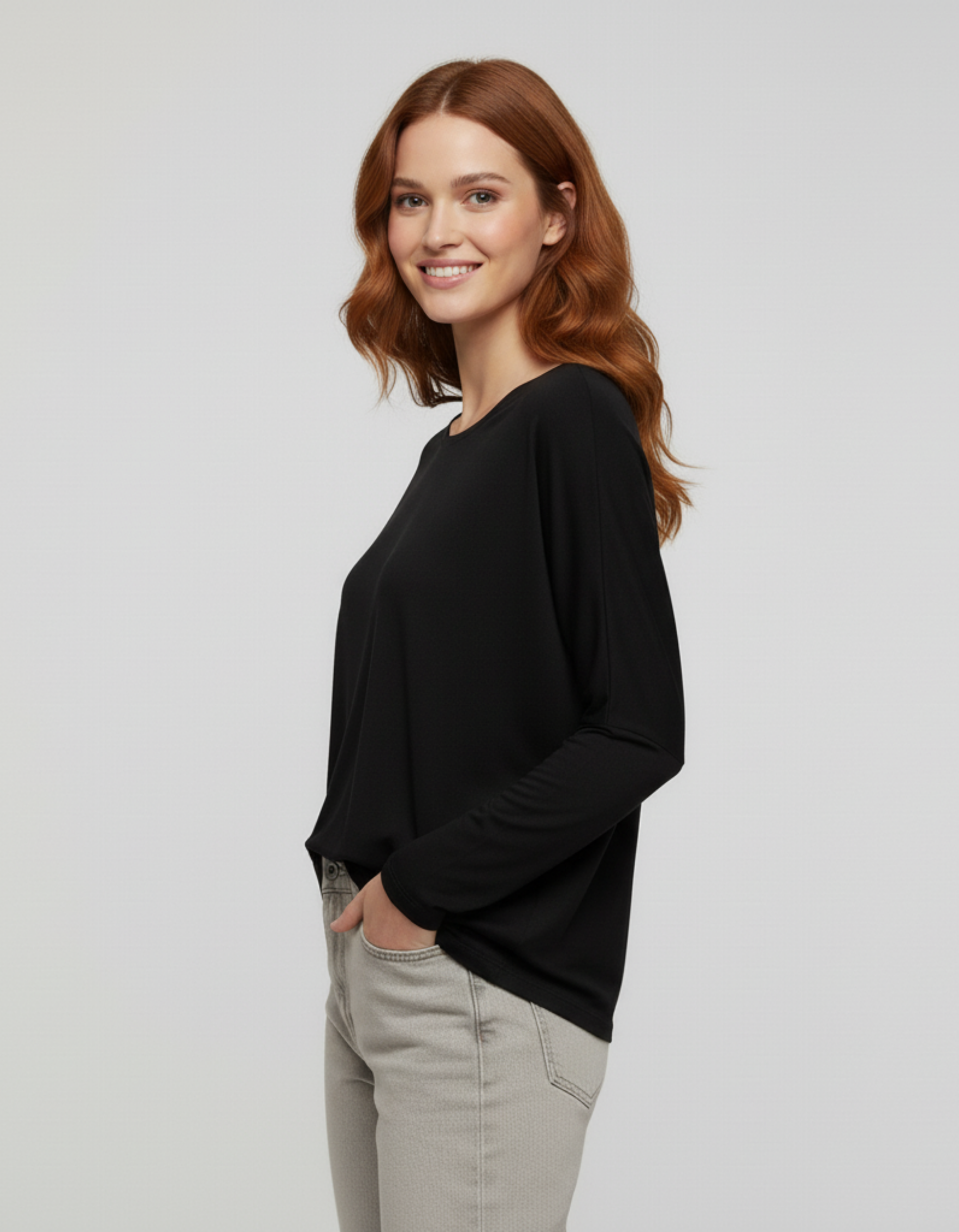 Siyah Basic Uzun Kollu Viskon Kadın Bluz - Görsel 3