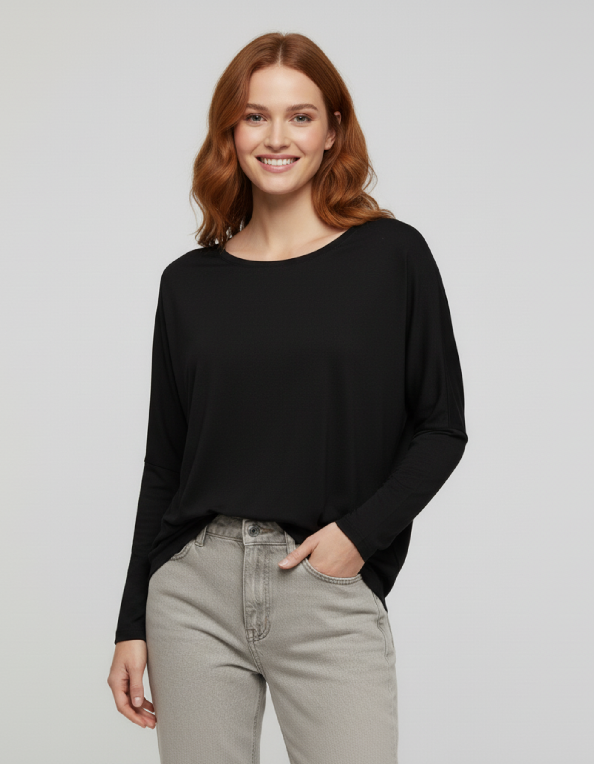 Siyah Basic Uzun Kollu Viskon Kadın Bluz - Görsel 2