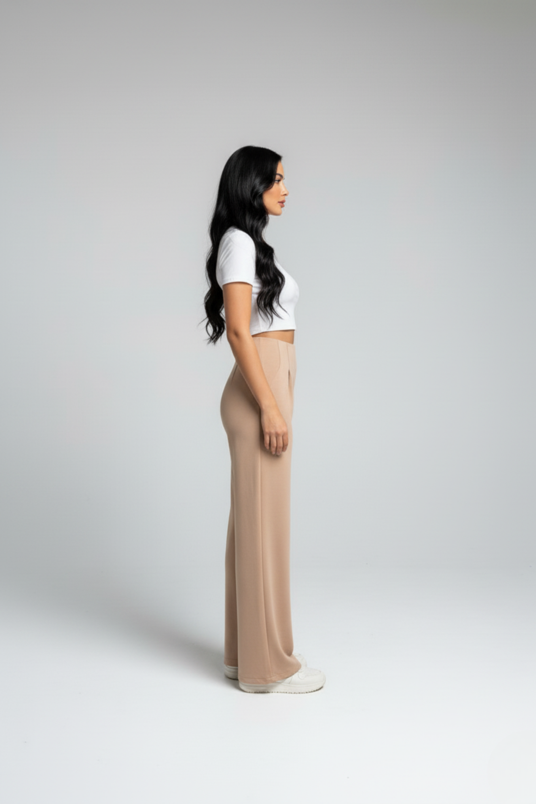 Kadın Yüksek Bel Pensli Bol Paça Krep Palazzo Pantolon – Bej - Görsel 2