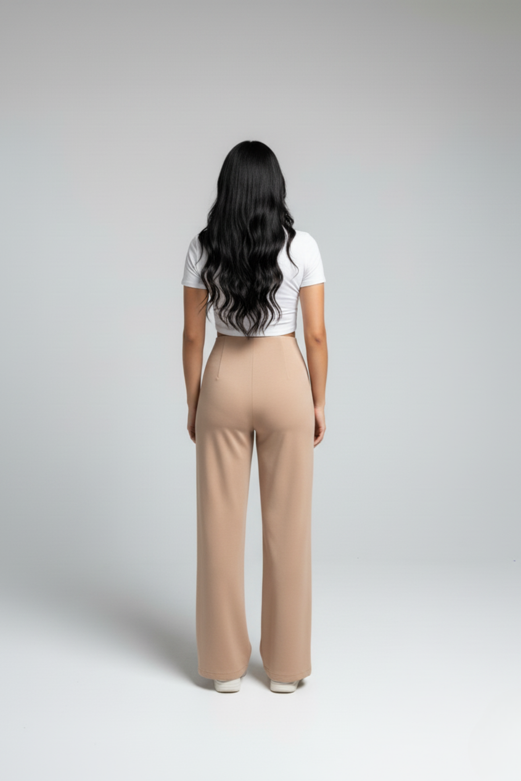 Kadın Yüksek Bel Pensli Bol Paça Krep Palazzo Pantolon – Bej - Görsel 4