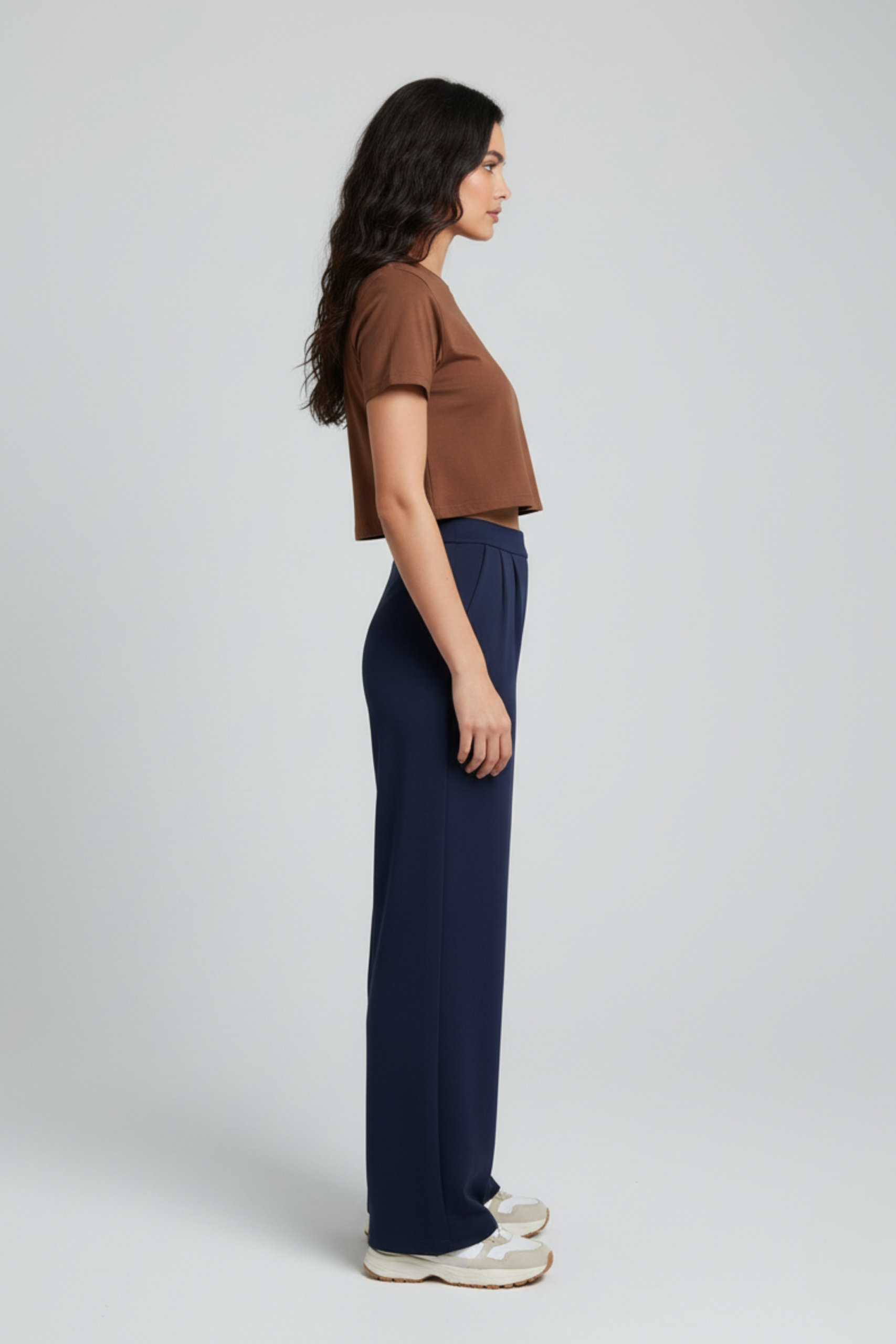 Kadın Yüksek Bel Pensli Krep Palazzo Pantolon – Lacivert - Görsel 2