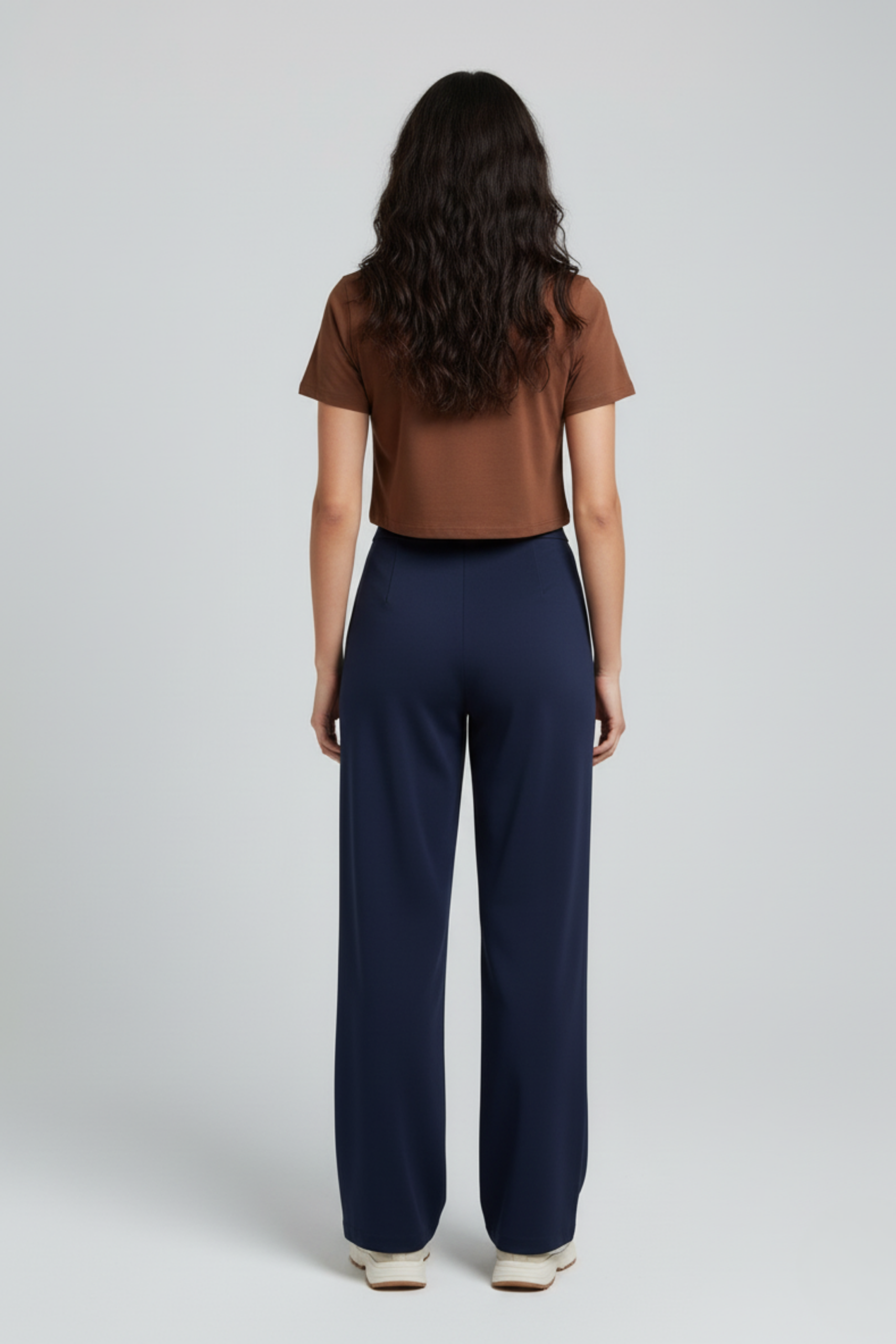 Kadın Yüksek Bel Pensli Krep Palazzo Pantolon – Lacivert - Görsel 3