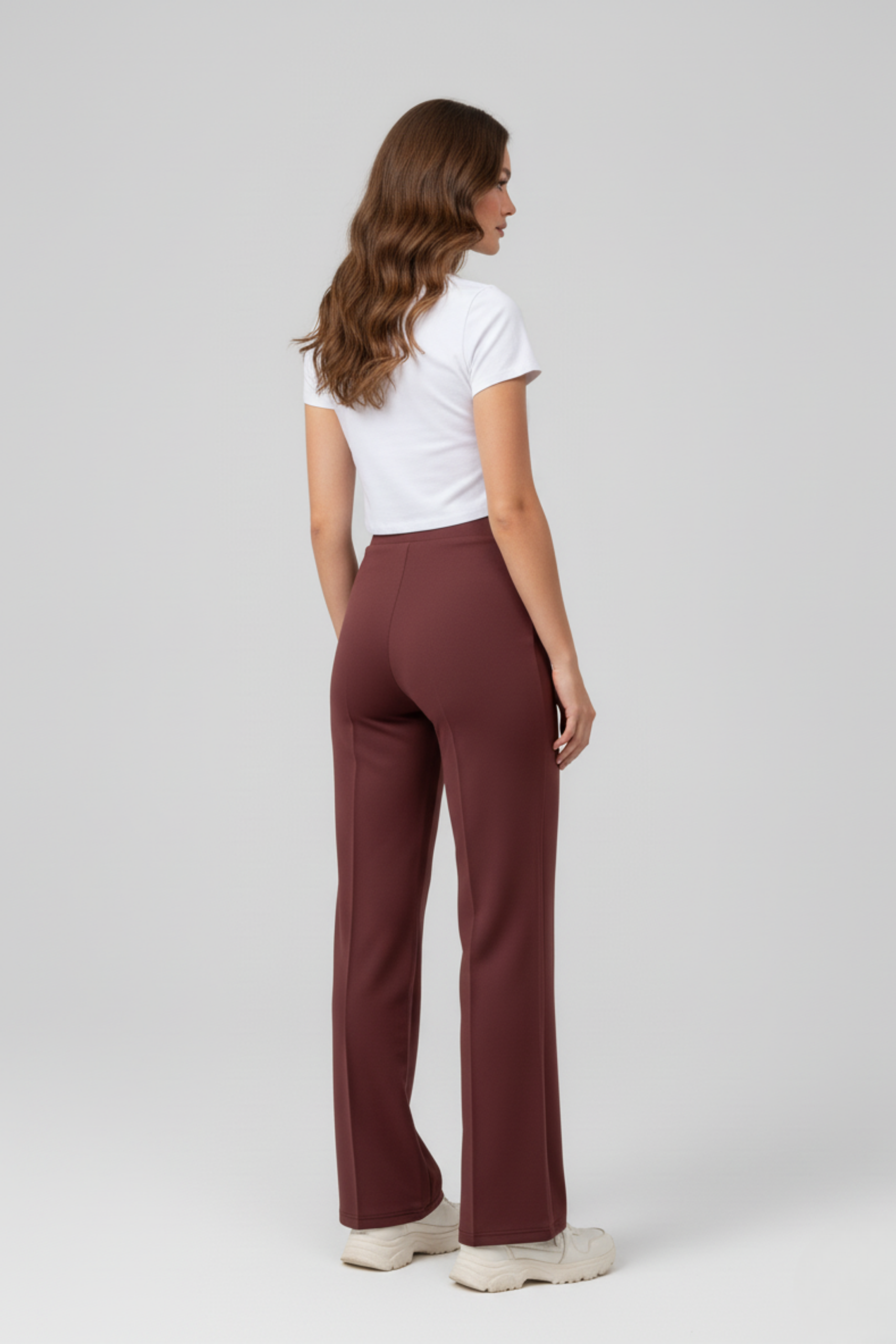 Kadın Modal Çımalı Yüksek Bel Beli Lastikli Bol Paça Pantolon - Kiremit - Görsel 3