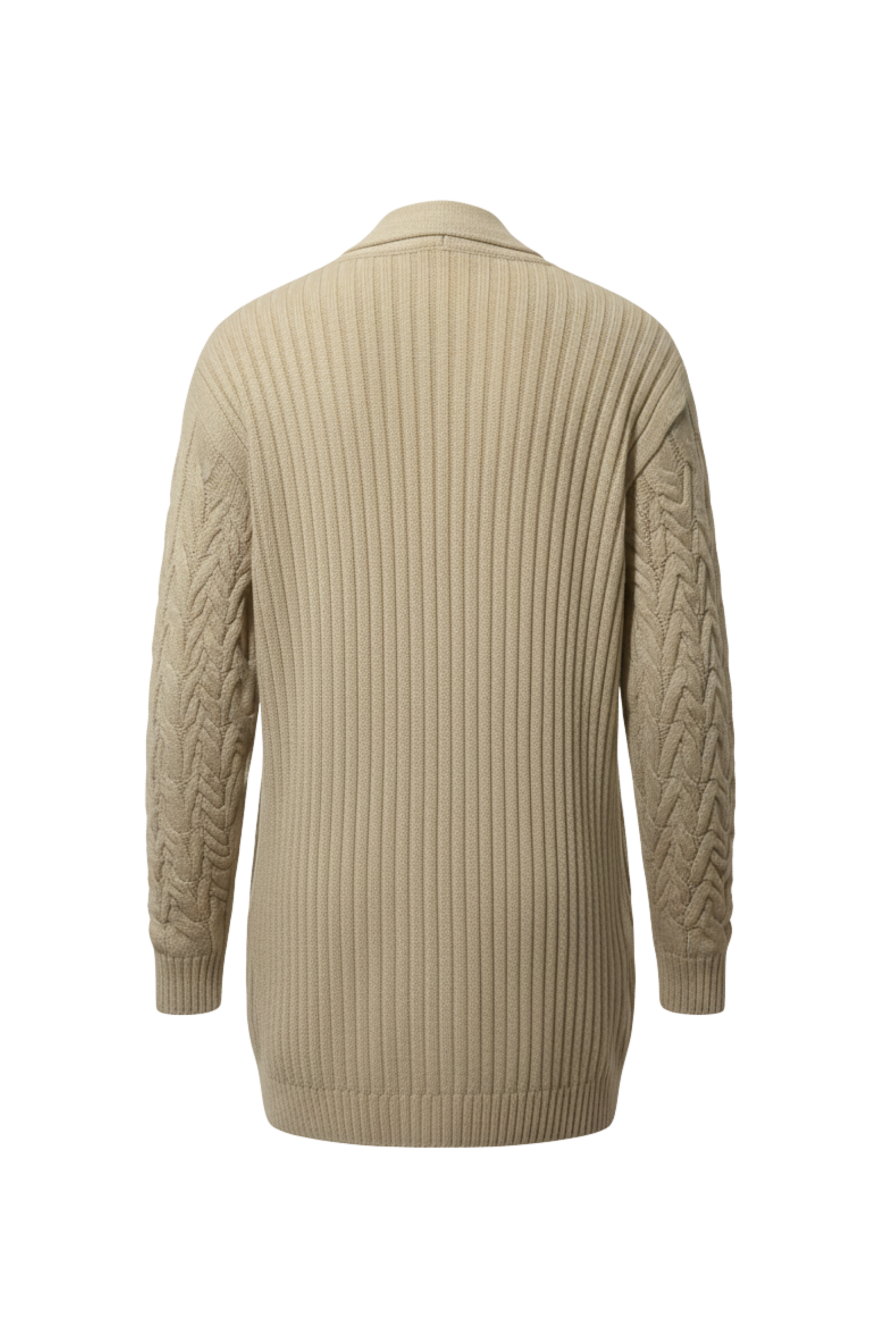 Kadın Bej Uzun Oversize Triko Hırka – Burgulu Örgü Desenli - Görsel 2