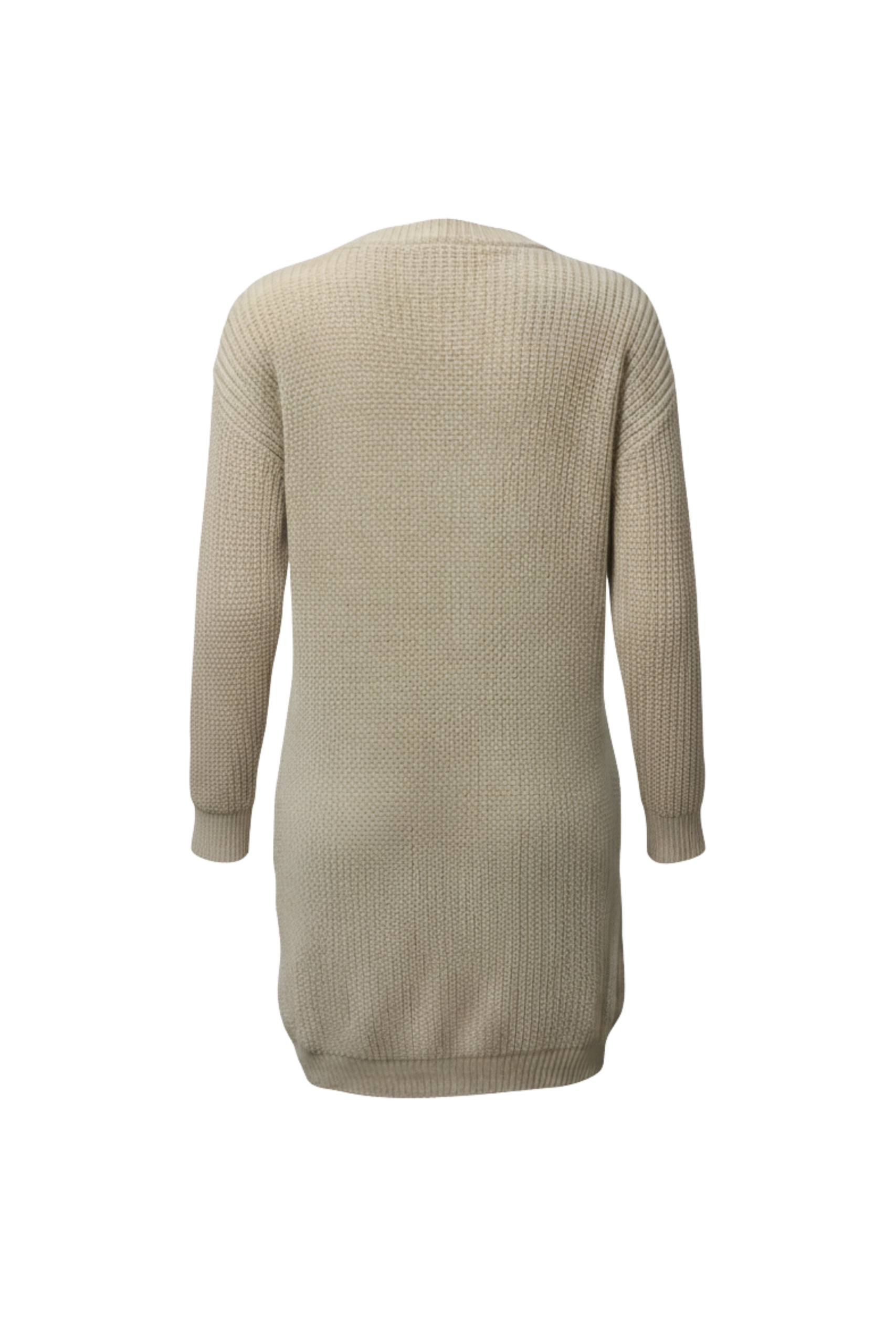 Kadın Krem Uzun Oversize Örgü Hırka – Cepli Kalın Triko - Görsel 2