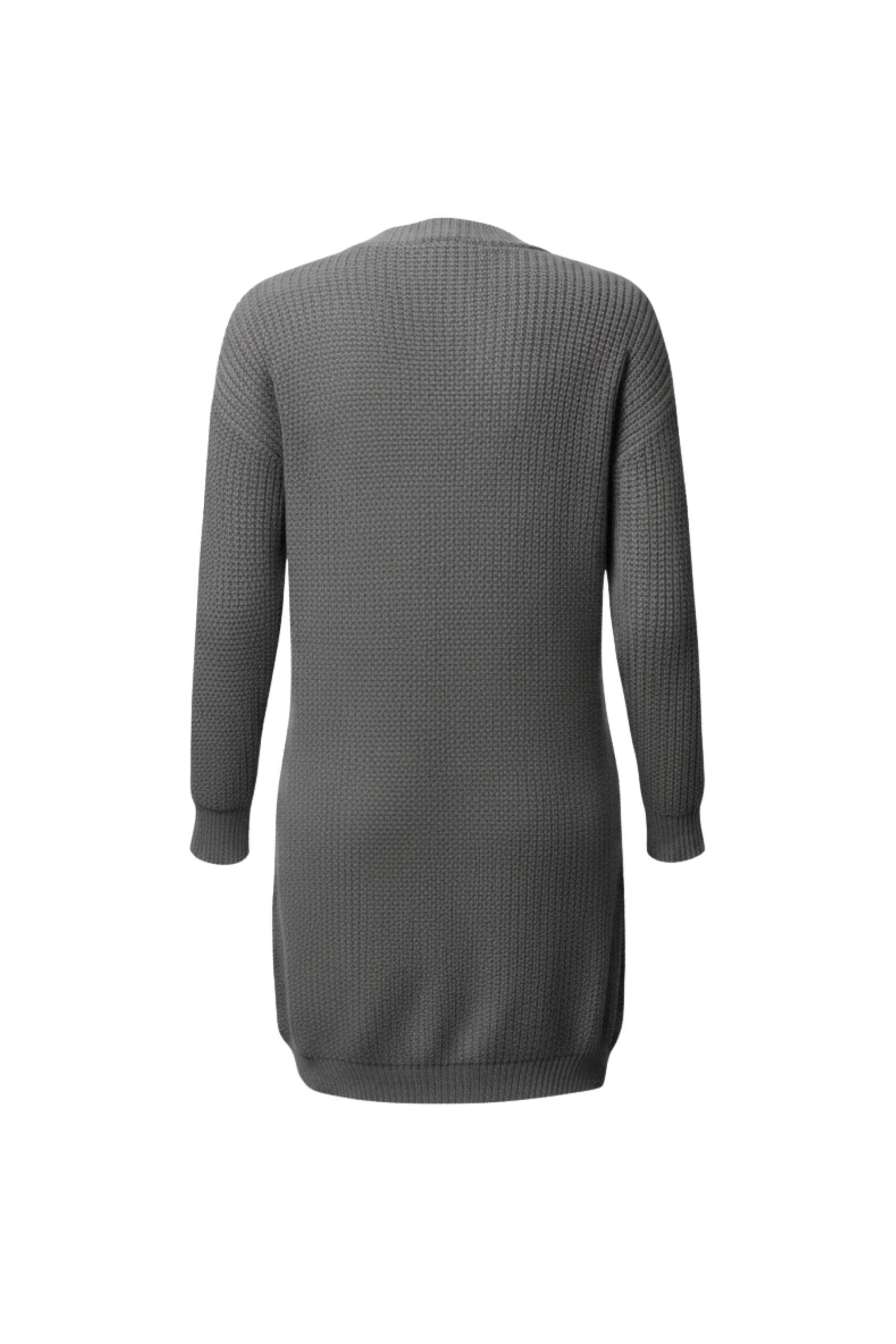 Kadın Gri Uzun Oversize Örgü Hırka – Cepli Kalın Triko - Görsel 2