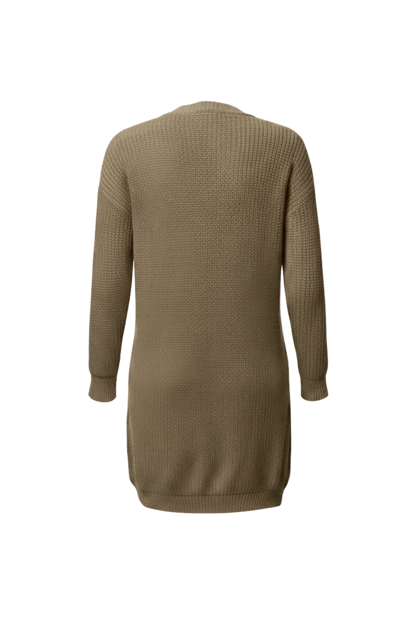 Kadın Kahverengi Uzun Oversize Örgü Hırka – Cepli Kalın Triko - Görsel 2