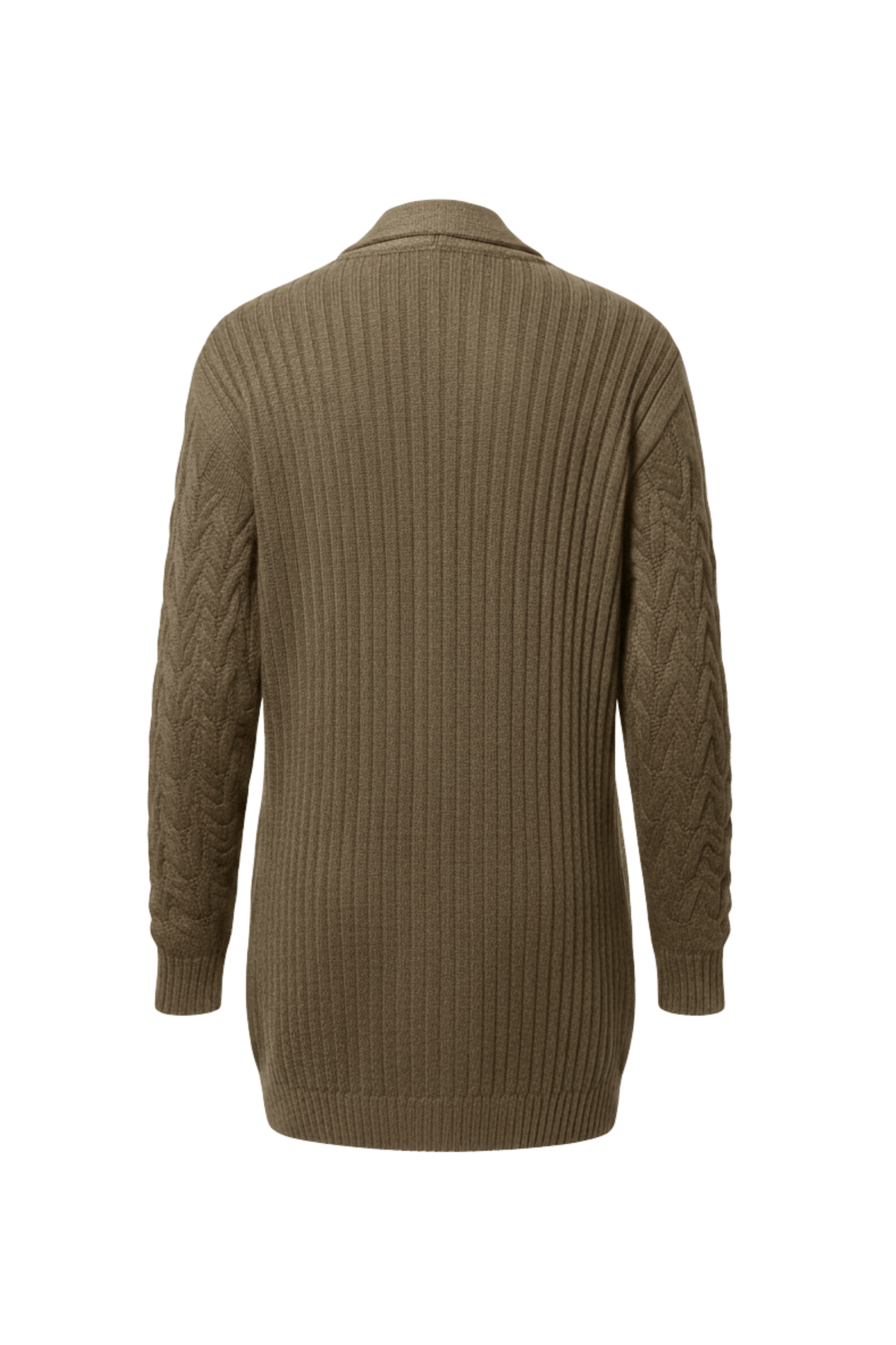 Kadın Bej Uzun Oversize Örgü Hırka – Chevron Desenli Triko - Görsel 2