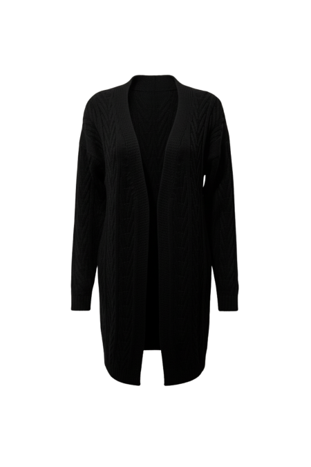 Kadın Siyah Uzun Oversize Örgü Hırka – Chevron Desenli Triko