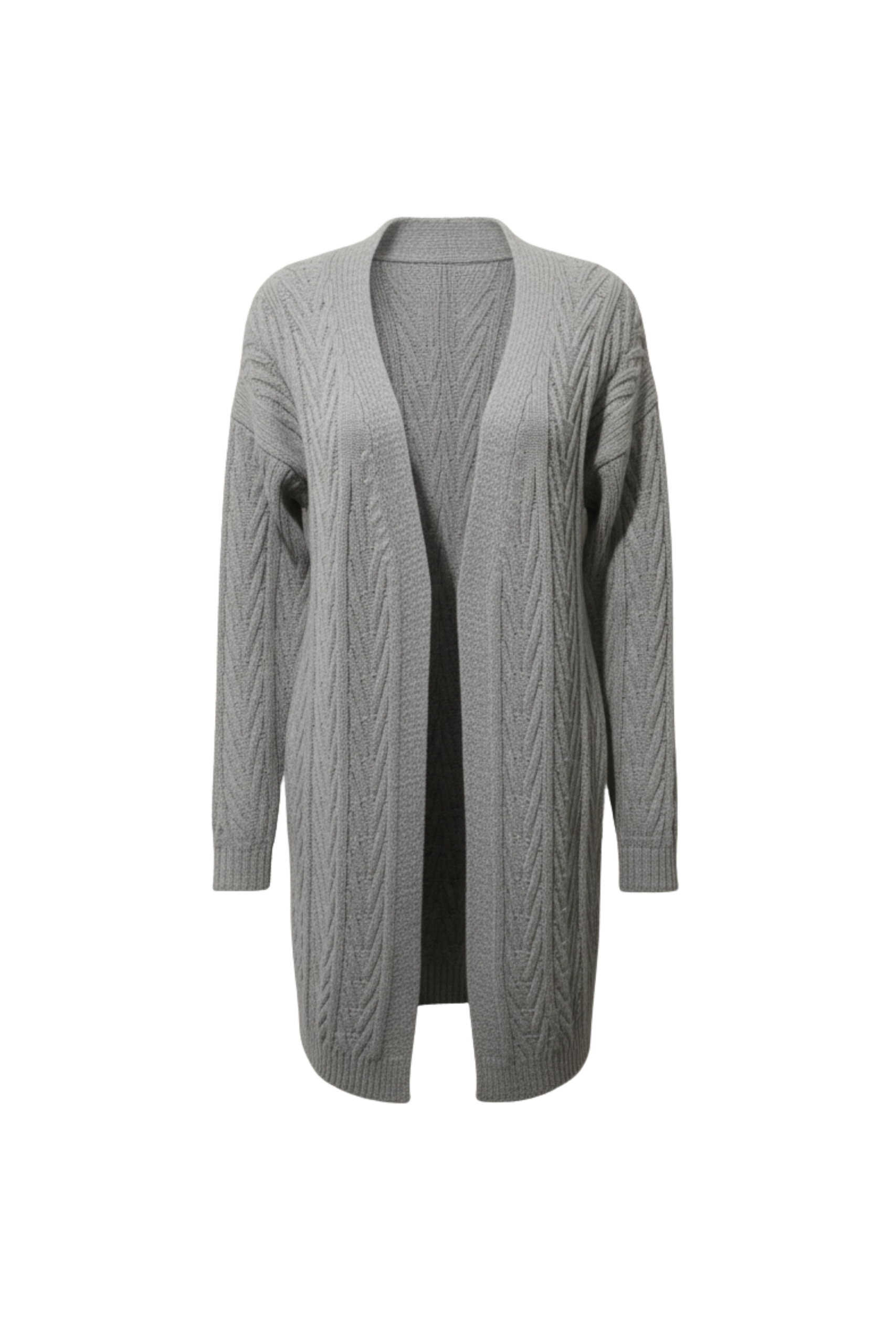 Kadın Gri Uzun Oversize Örgü Hırka – Chevron Desenli Triko