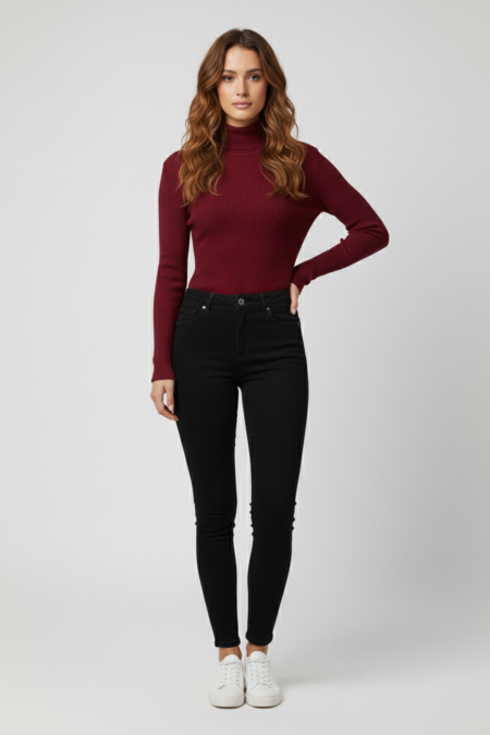 Kadın Bordo Boğazlı Triko Kazak