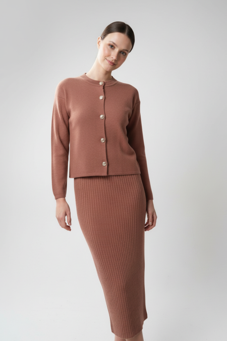 Kadın Hırka Elbise İkili Takım - Kiremit