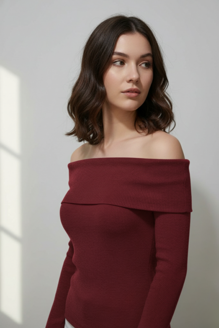 Kadın Madonna Yaka Şardonlu Kırmızı Bluz