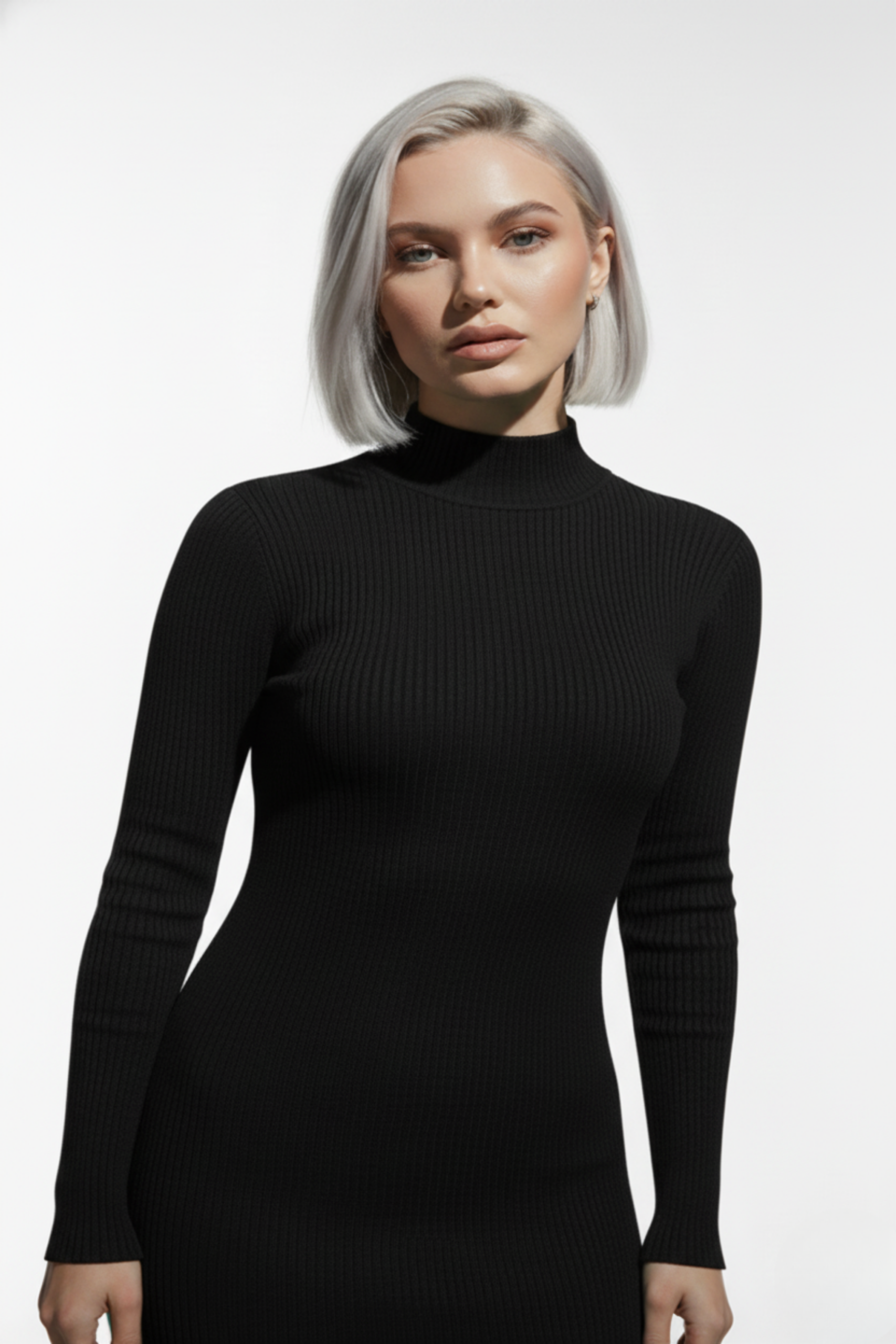 Kadın Balıkçı Yaka Siyah Uzun Elbise - Görsel 2