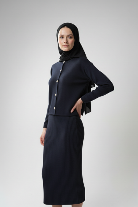 Kadın Lacivert Hırka Elbise İkili Takım