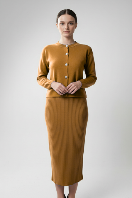 Kadın Hırka Elbise İkili Takım - Kahverengi