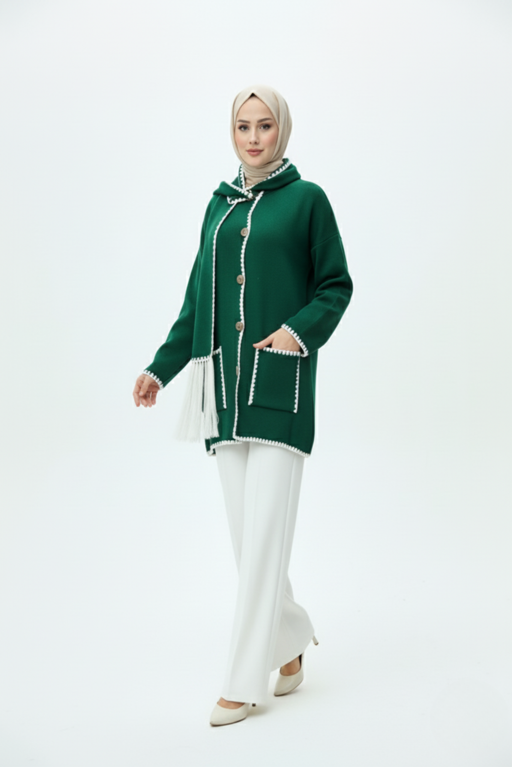 Kadın Nakış Detaylı Atkılı Yumuşak Ceket - Yeşil - Görsel 2