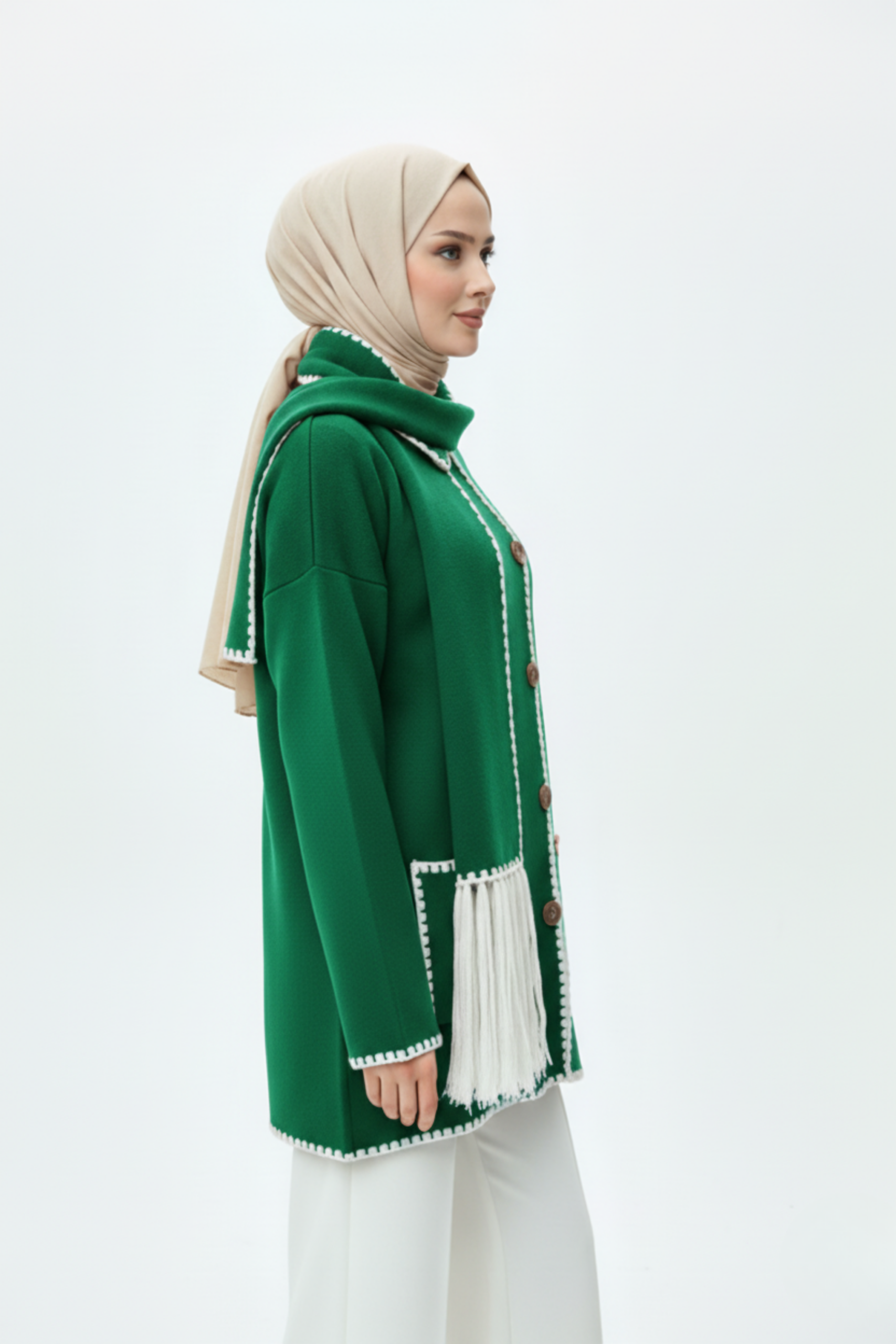 Kadın Nakış Detaylı Atkılı Yumuşak Ceket - Yeşil - Görsel 4