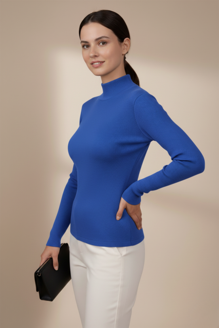 Kadın Mavi Balıkçı Yaka Bluz