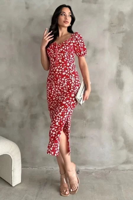 Karpuz Kol Kırmızı Elbise