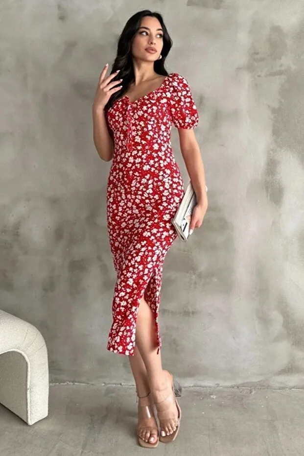 Karpuz Kol Kırmızı Elbise