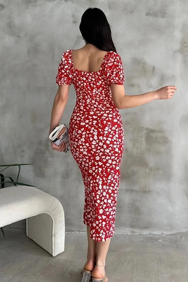 Karpuz Kol Kırmızı Elbise - Görsel 4