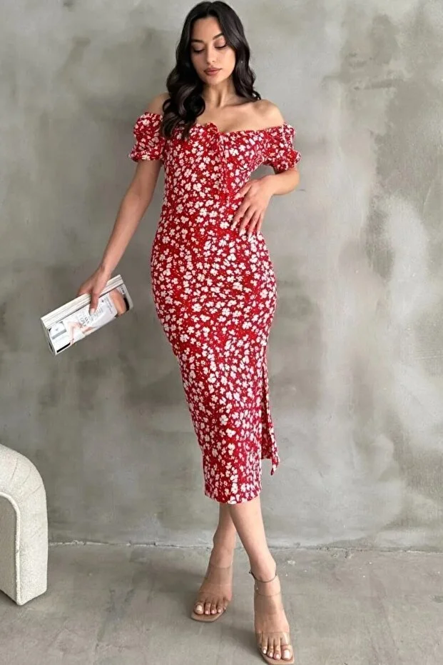 Karpuz Kol Kırmızı Elbise - Görsel 5