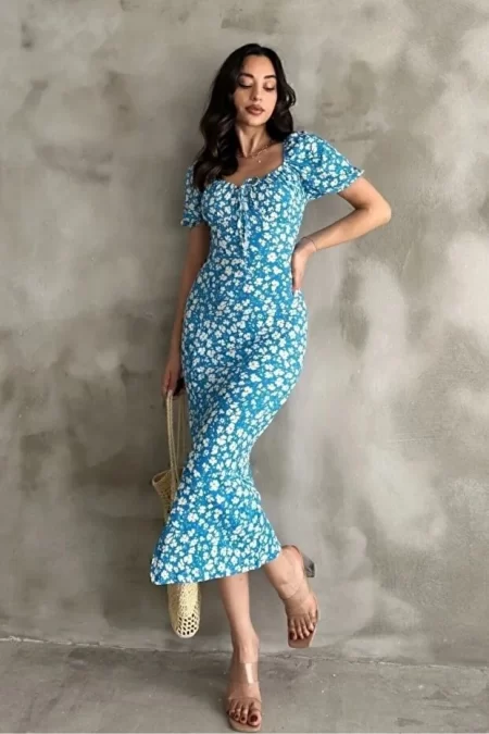 Karpuz Kol Mavi Elbise