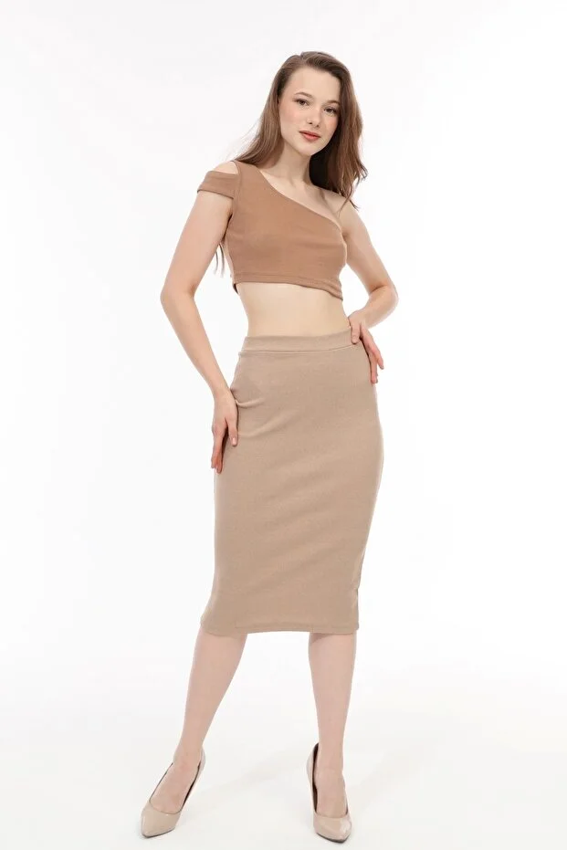 Kadın Taş Renk Kaşkorse Kalem Etek - Görsel 6