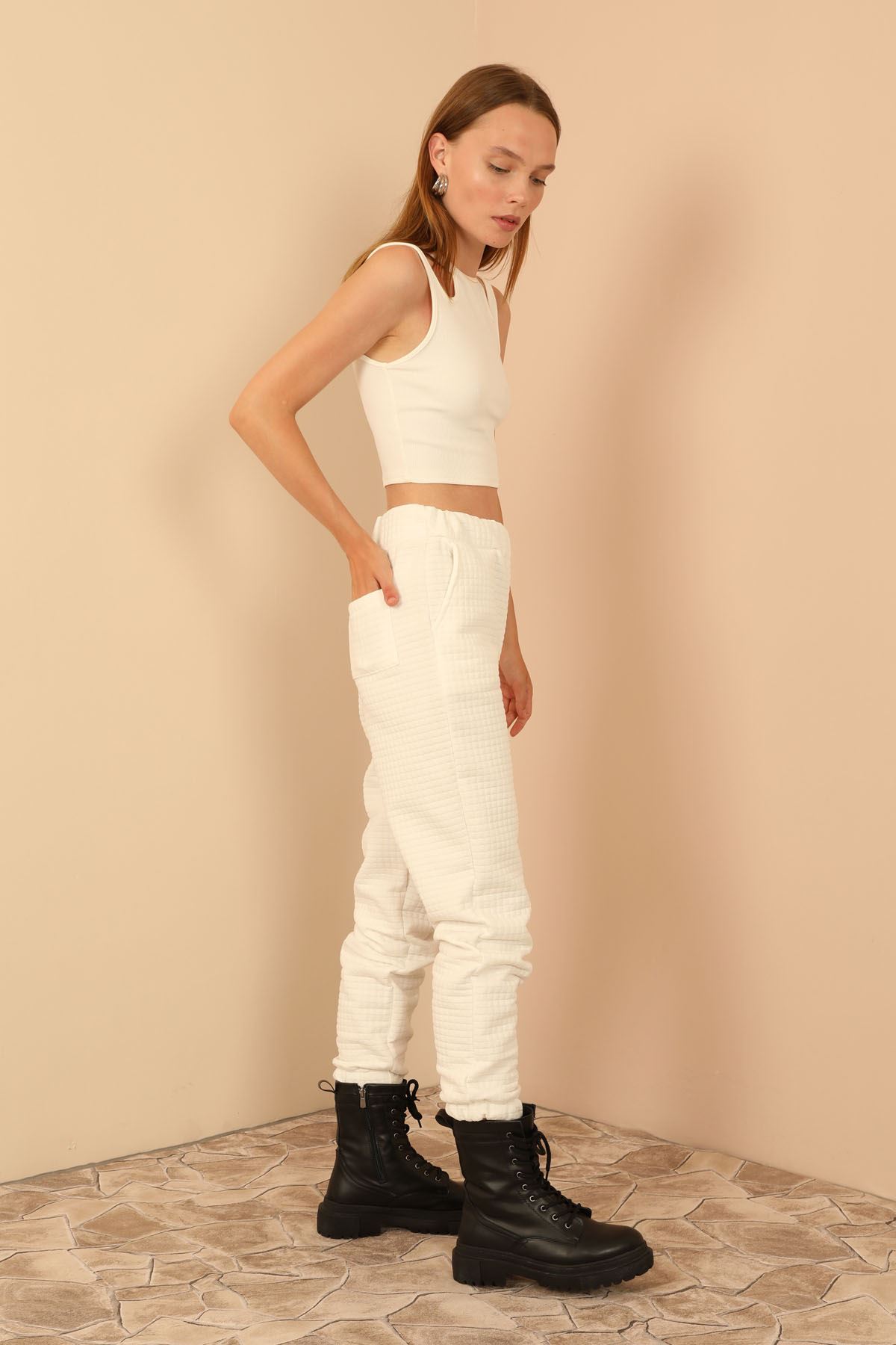 Kadın Ekru Pantolon Dört Mevsim - Görsel 5