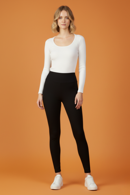 Kadın Fitilli Siyah Tayt