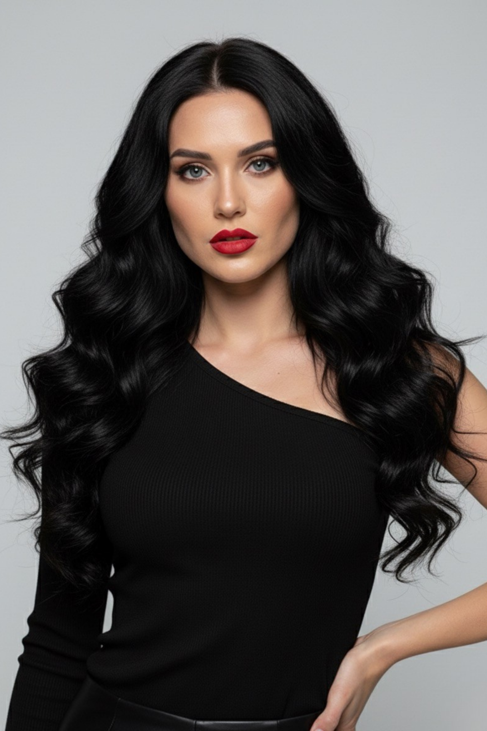 Siyah Tek Omuz Uzun Kollu Kaşkorse Kadın Bluz - Görsel 2