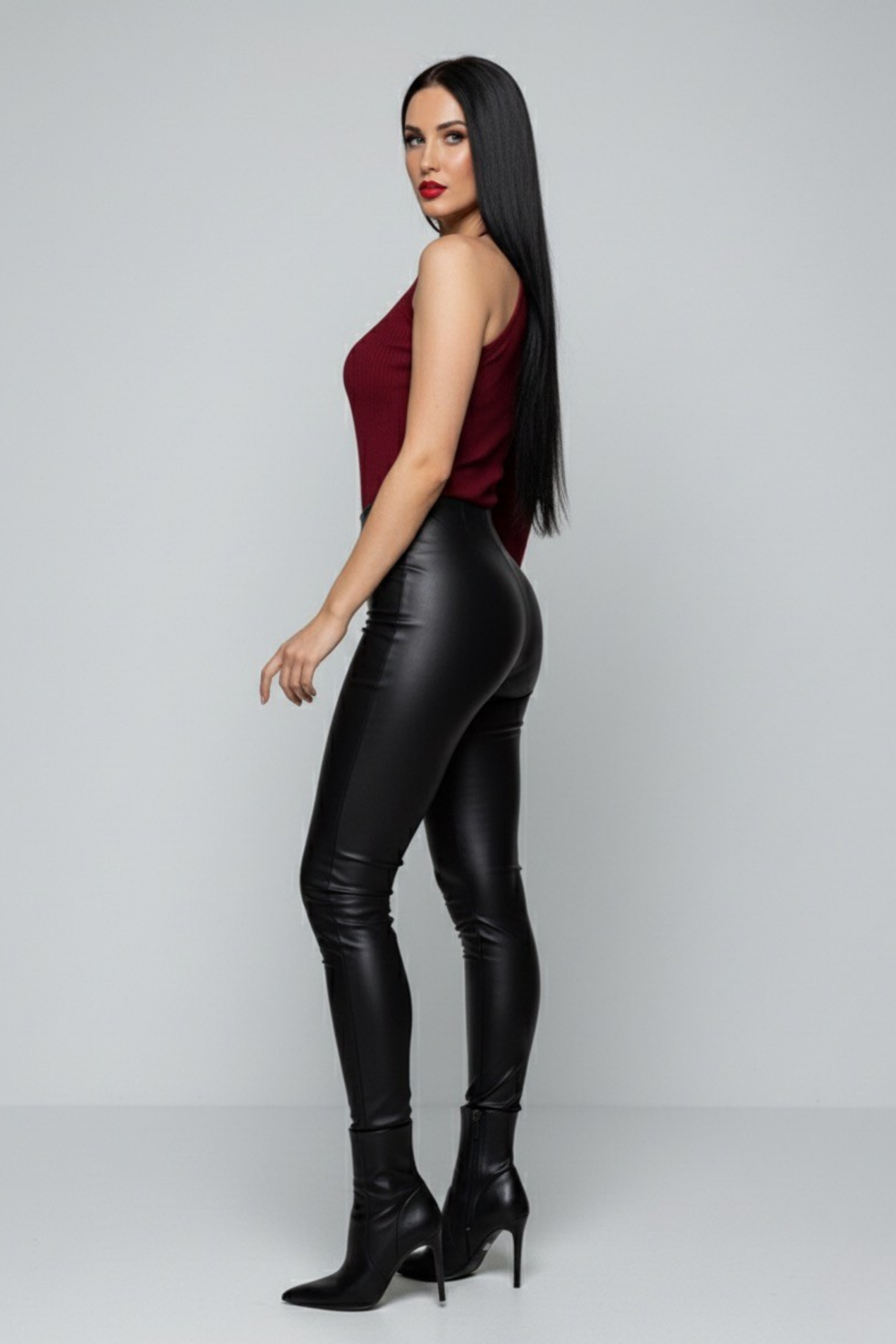 Bordo Tek Omuz Uzun Kollu Kaşkorse Kadın Bluz - Görsel 4