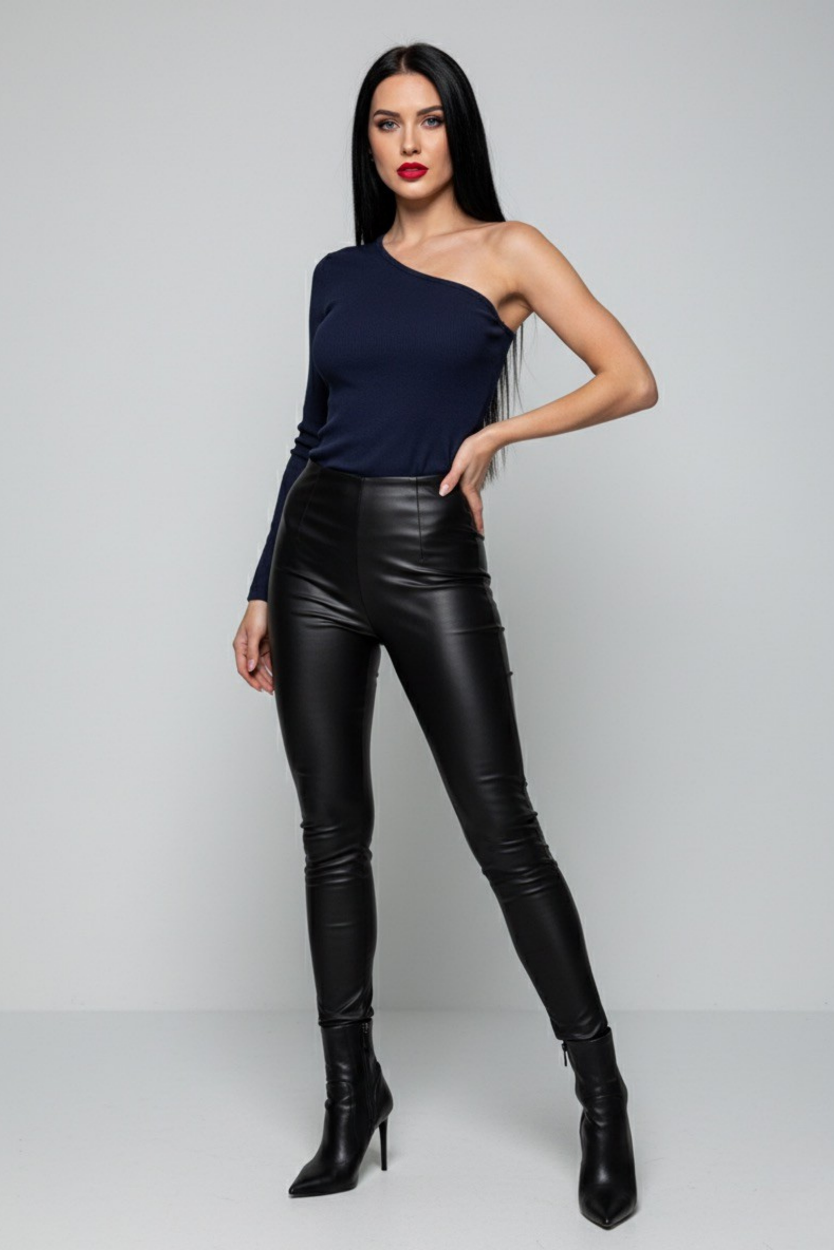 Lacivert Tek Omuz Uzun Kollu Kaşkorse Kadın Bluz - Görsel 2